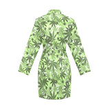Canabis Marijuana Weed Pattern Print Design 01 Women's Long Sleeve Belted Night Robe