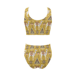 Camels ethnic motif pattern Chest Bowknot High Waisted Bikini Swimsuit