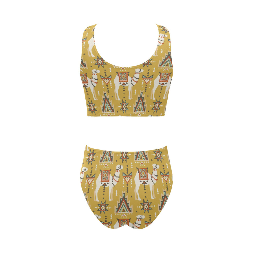 Camels ethnic motif pattern Chest Bowknot High Waisted Bikini Swimsuit