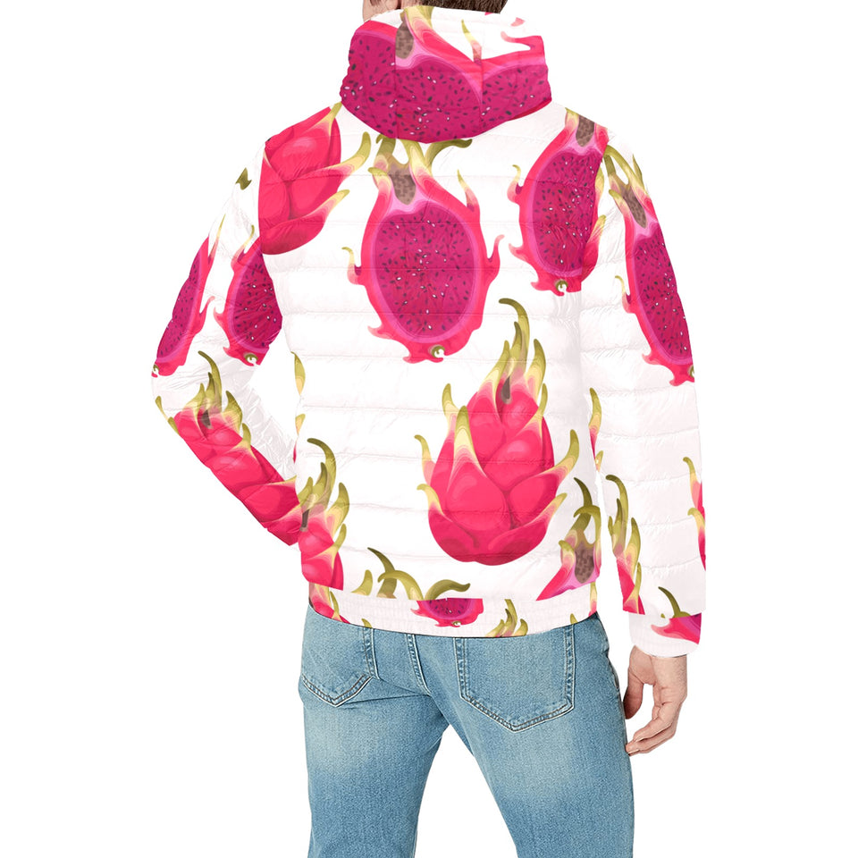 dragon fruits design pattern Men's Padded Hooded Jacket