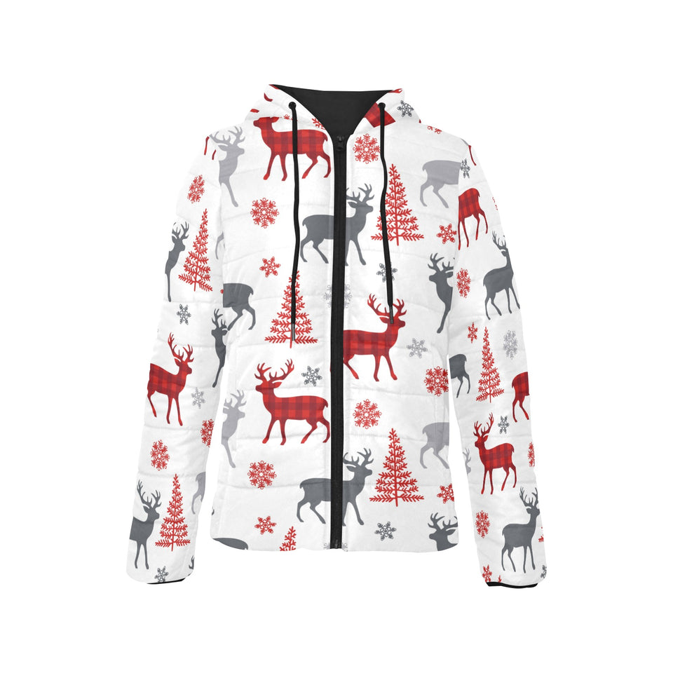 Deer tree snowflakes chrismas pattern Women's Padded Hooded Jacket