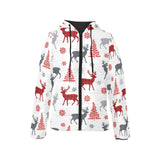 Deer tree snowflakes chrismas pattern Women's Padded Hooded Jacket