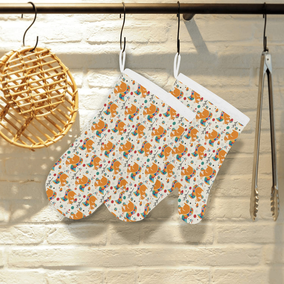Squirrel Pattern Print Design 04 Heat Resistant Oven Mitts