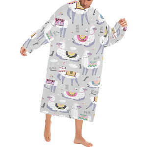 Cute Llama Alpaca pattern Blanket Robe with Sleeves