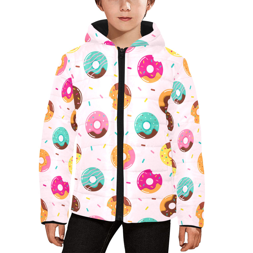 Donut pattern glaze pink background Kids' Boys' Girls' Padded Hooded Jacket
