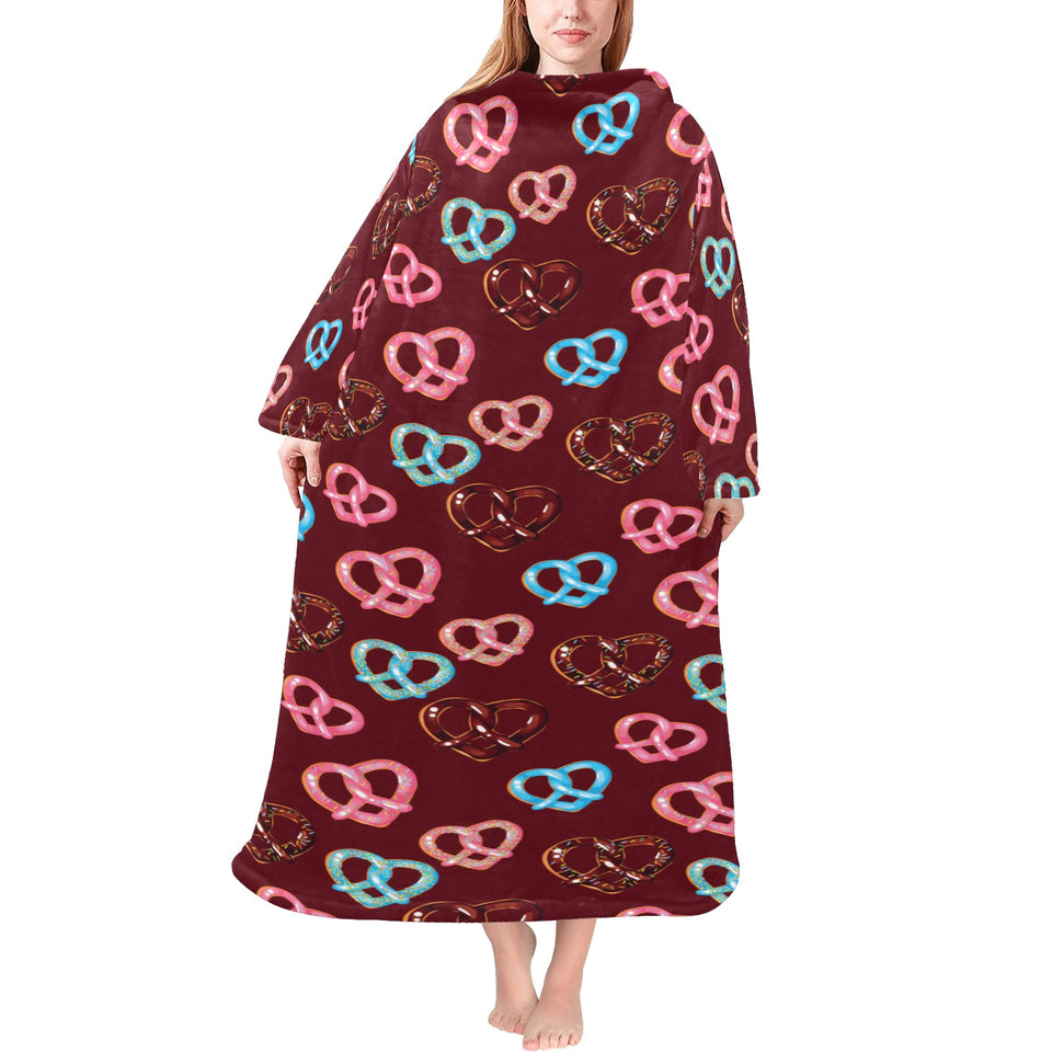 Pretzels Pattern Print Design 05 Blanket Robe with Sleeves