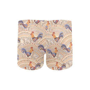 Cute rooster chicken cock floral ornament backgrou Men's Swimming Trunks