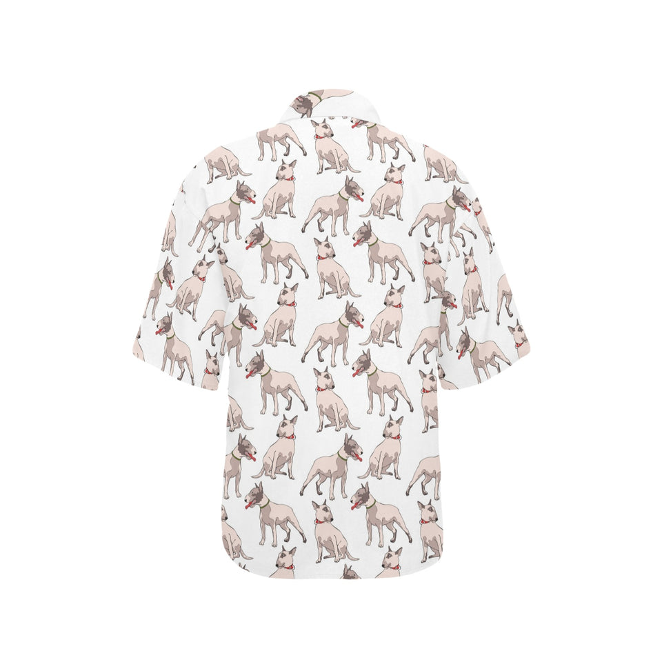 Bull Terrier Pattern Print Design 04 Women's All Over Print Hawaiian Shirt