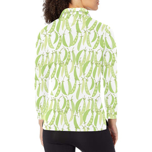 Green Peas Pattern Print Design 03 Women's Long Sleeve Polo Shirt