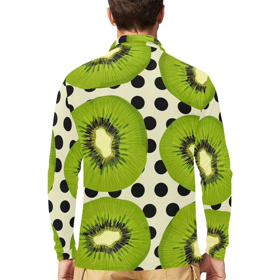 kiwi black dot background Men's Long Sleeve Polo Shirt