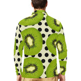 kiwi black dot background Men's Long Sleeve Polo Shirt