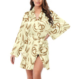 Windmill Wheat pattern Women's Long Sleeve Belted Night Robe