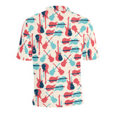 Red Blue guitar pattern Men's All Over Print Polo Shirt
