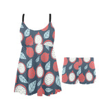 dragon fruits dark blue background Chest Sexy Pleated Two Piece Swim Dress