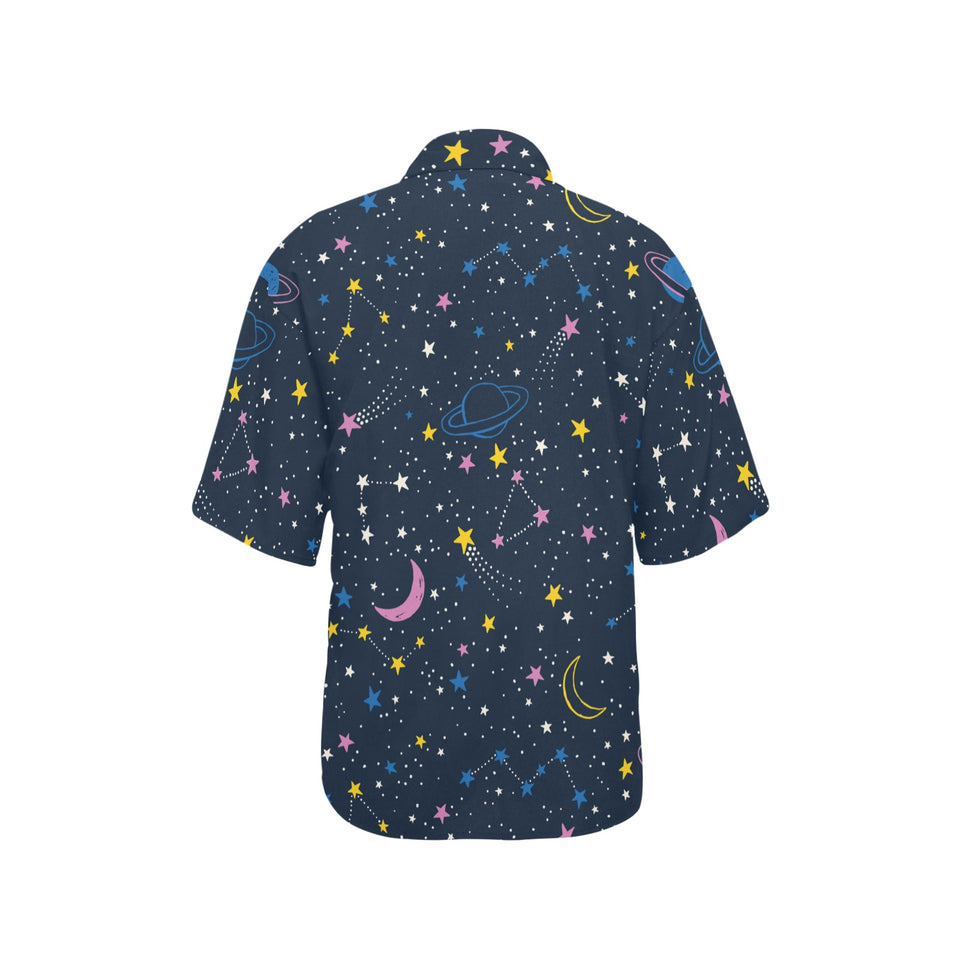 space pattern with planets, comets, constellations Women's All Over Print Hawaiian Shirt