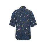 space pattern with planets, comets, constellations Women's All Over Print Hawaiian Shirt