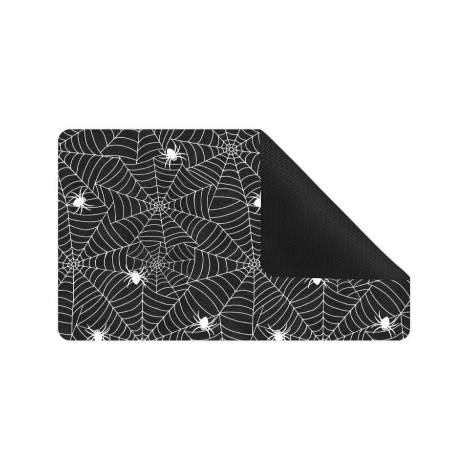 Spider web design pattern Black background white c Doormat