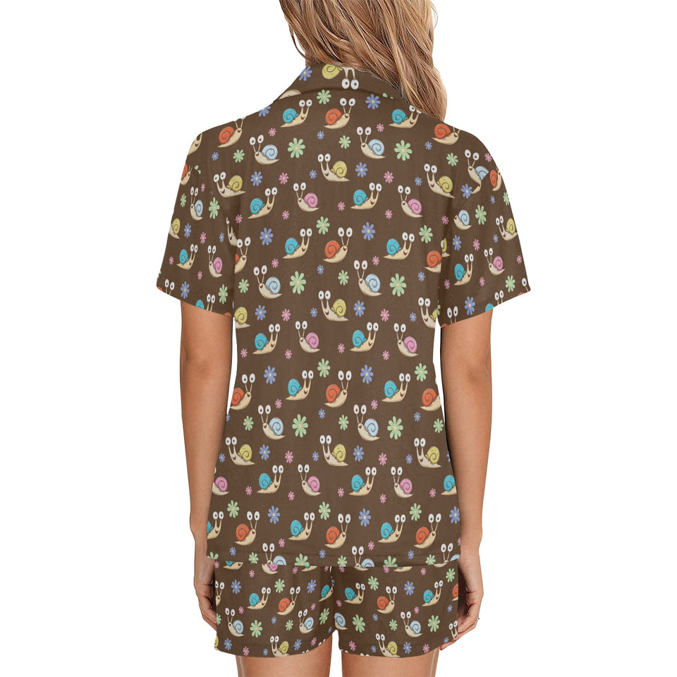 Snail Pattern Print Design 03 Women's V-Neck Short Pajama Set