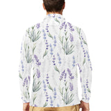 Hand painting Watercolor Lavender Men's Long Sleeve Polo Shirt