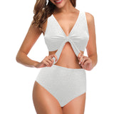 arabic white pattern Chest Bowknot High Waisted Bikini Swimsuit