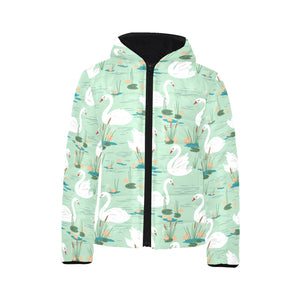 White swan lake pattern Kids' Boys' Girls' Padded Hooded Jacket