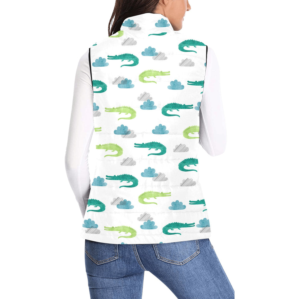 watercolor crocodile pattern Women's Padded Vest