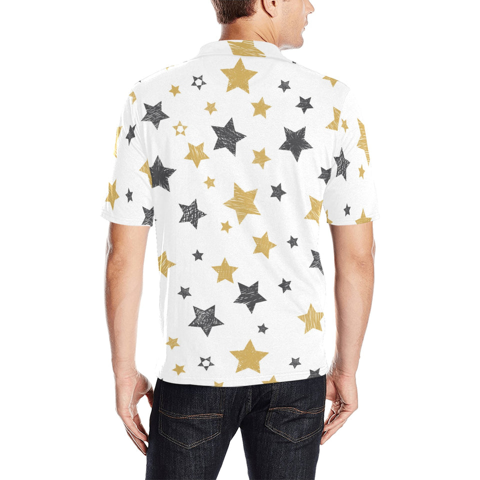 hand drawn gold black star pattern Men's All Over Print Polo Shirt