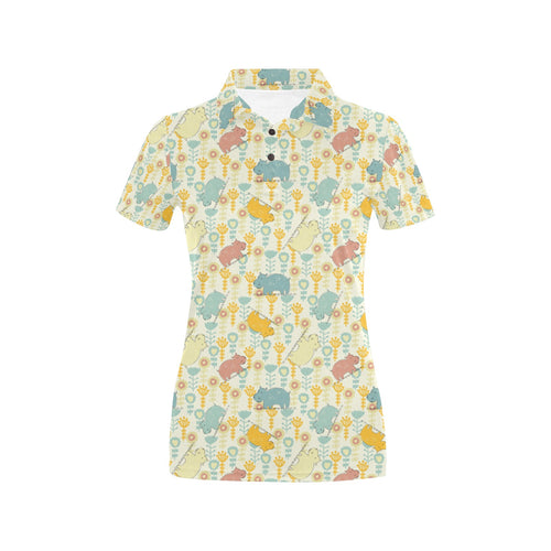 Hippopotamus Pattern Print Design 04 Women's All Over Print Polo Shirt