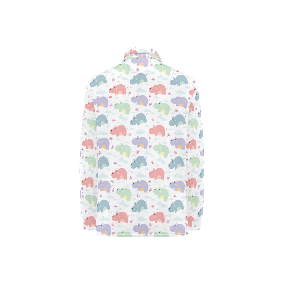 Hippopotamus Pattern Print Design 03 Women's Long Sleeve Polo Shirt
