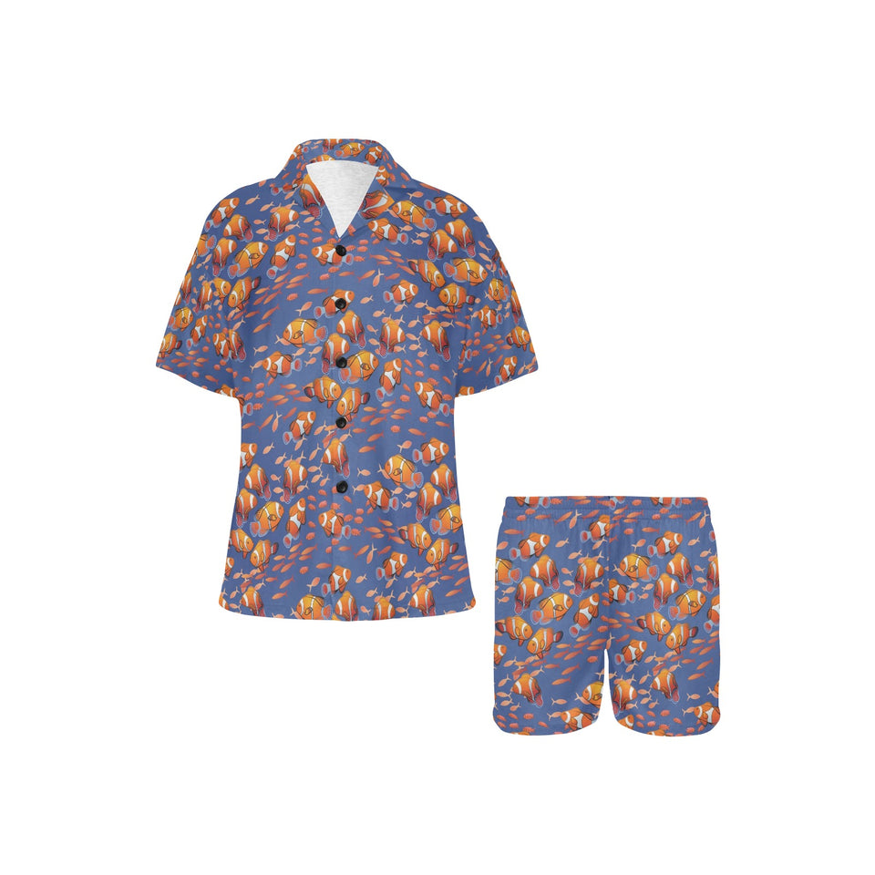 Clown Fish Pattern Print Design 04 Women's V-Neck Short Pajama Set