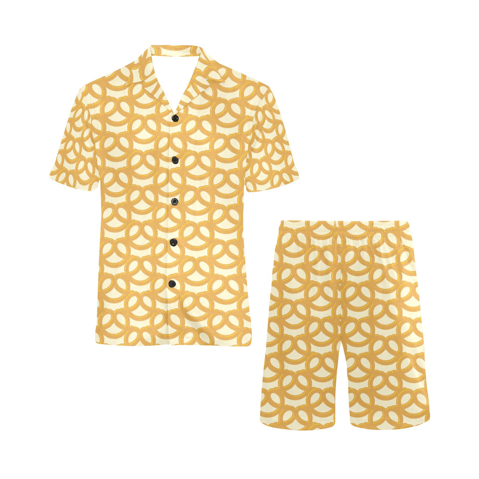 Pretzels Pattern Print Design 01 Men's V-Neck Short Pajama Set