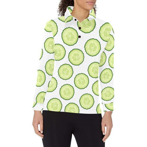 Cucumber slices pattern Women's Long Sleeve Polo Shirt