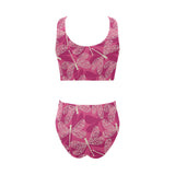 Beautiful dragonfly pink background Chest Bowknot High Waisted Bikini Swimsuit