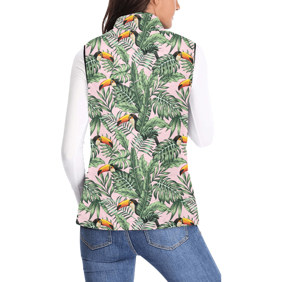 Toucan tropical green jungle palm pattern Women's Padded Vest