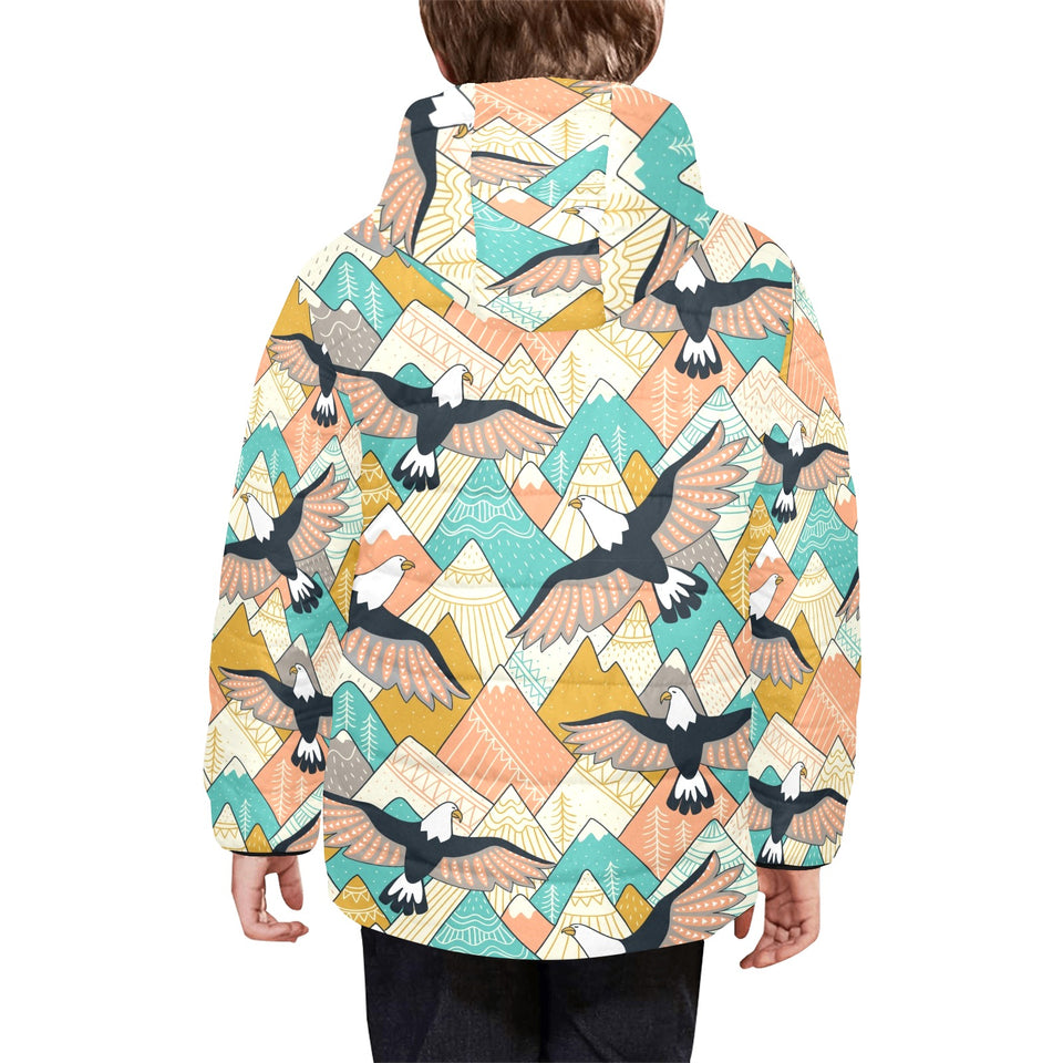 Eagle Pattern Print Design 02 Kids' Boys' Girls' Padded Hooded Jacket