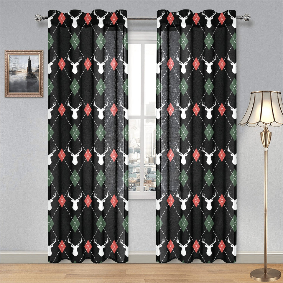 Deer Christmas new year pattern argyle Gauze Curtain