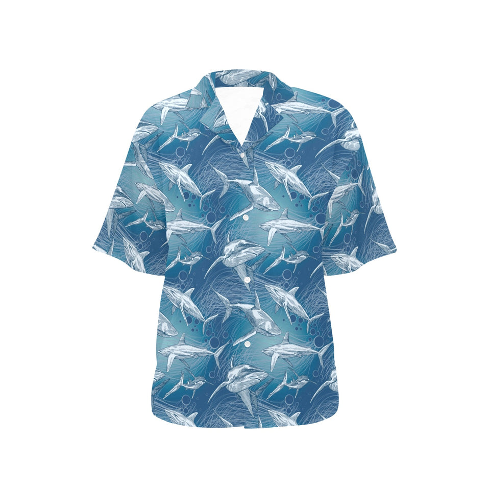 Shark hand drawn Women's All Over Print Hawaiian Shirt