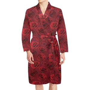 Rose Pattern Print Design 03 Men's Long Sleeve Belted Night Robe