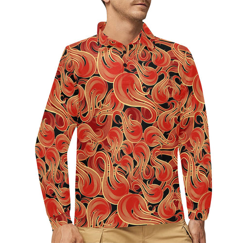 Fire flame pattern Men's Long Sleeve Polo Shirt