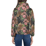 Horse head wild roses pattern Women's Padded Hooded Jacket
