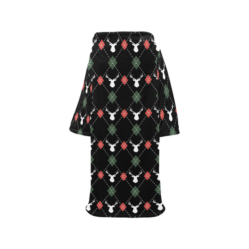 Deer Christmas new year pattern argyle Blanket Robe with Sleeves