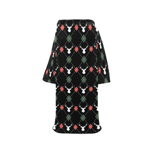 Deer Christmas new year pattern argyle Blanket Robe with Sleeves