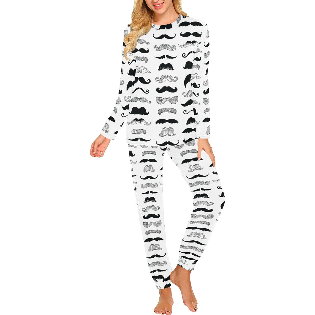 Mustache Beard Pattern Print Design 04 Women's All Over Print Pajama Set