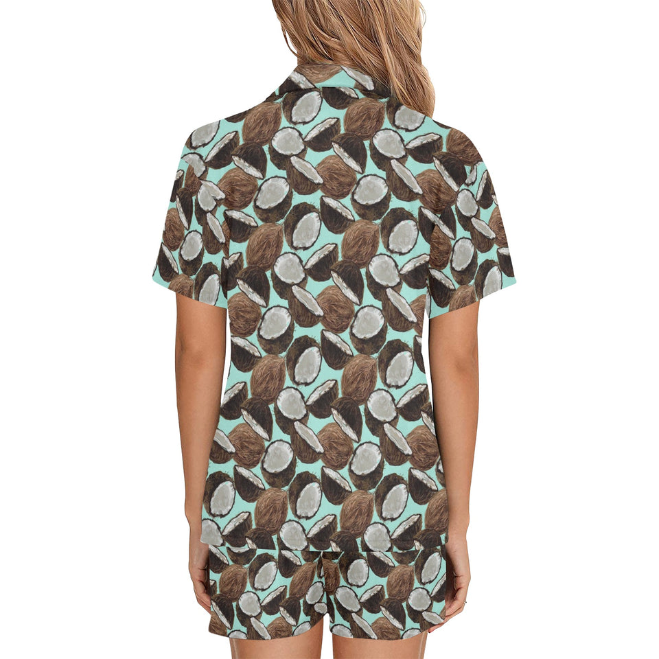 Coconut Pattern Print Design 03 Women's V-Neck Short Pajama Set