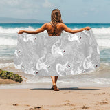 white swan gray background Beach Towel