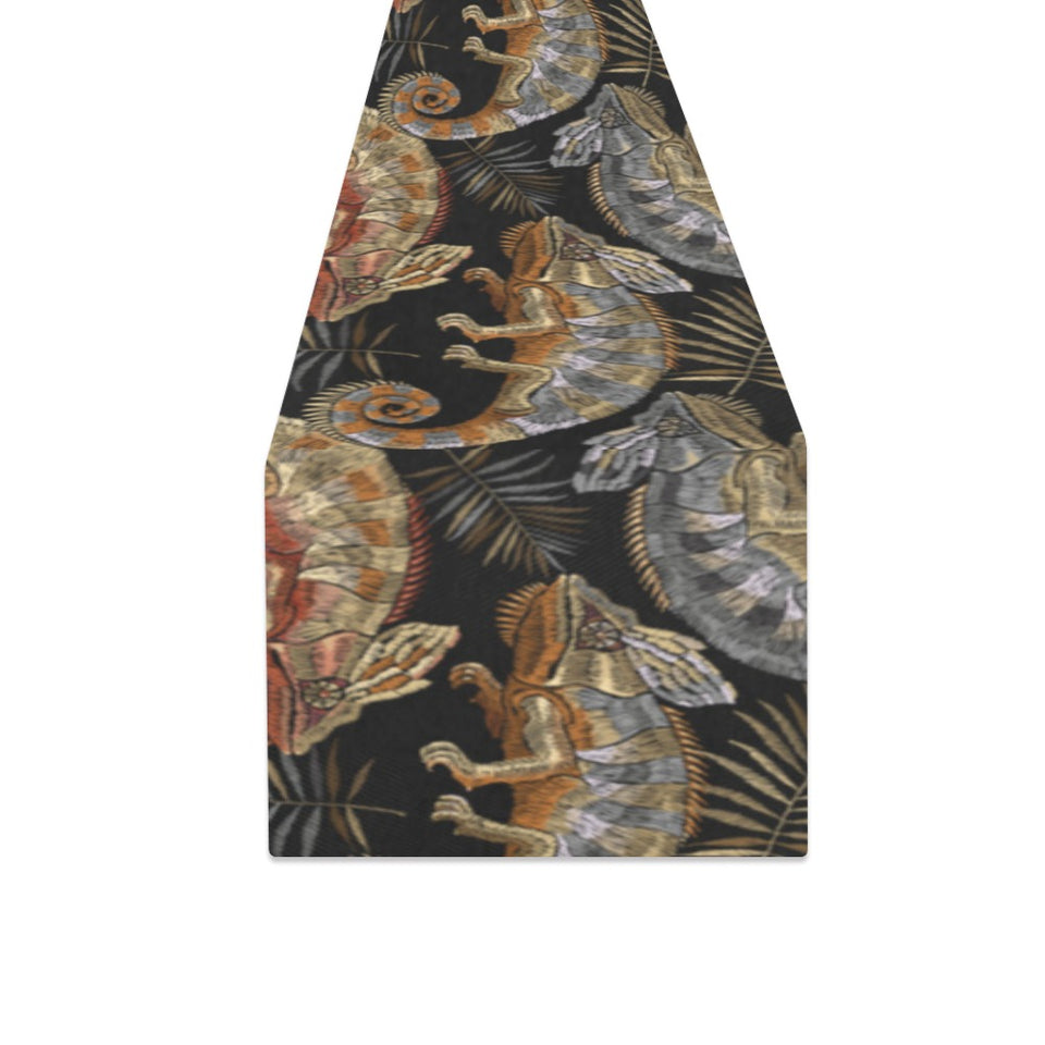 Chameleon lizard tropical leaves palm tree Table Runner