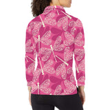 Beautiful dragonfly pink background Women's Long Sleeve Polo Shirt
