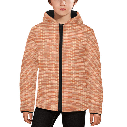 Brick Printed Pattern Print Design 02 Kids' Boys' Girls' Padded Hooded Jacket