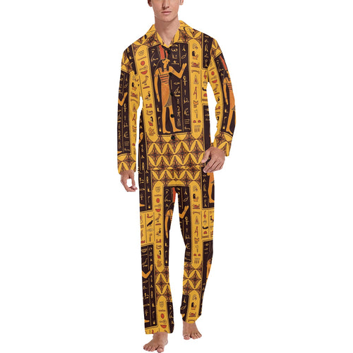 Egypt Hieroglyphics Pattern Print Design 05 Men's Long Pajama Set