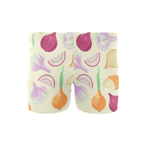 Onion garlic white red pattern Men's Swimming Trunks